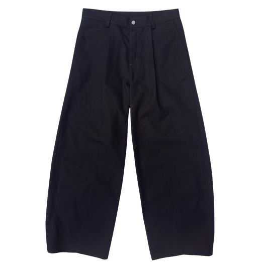 Pleated Baggy Pants - Black Linen